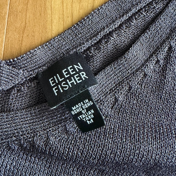 Eileen Fisher Sweater Womens M Italian Yarn Cotton Blend V-Neck Purple Open Knit - Picture 5 of 9